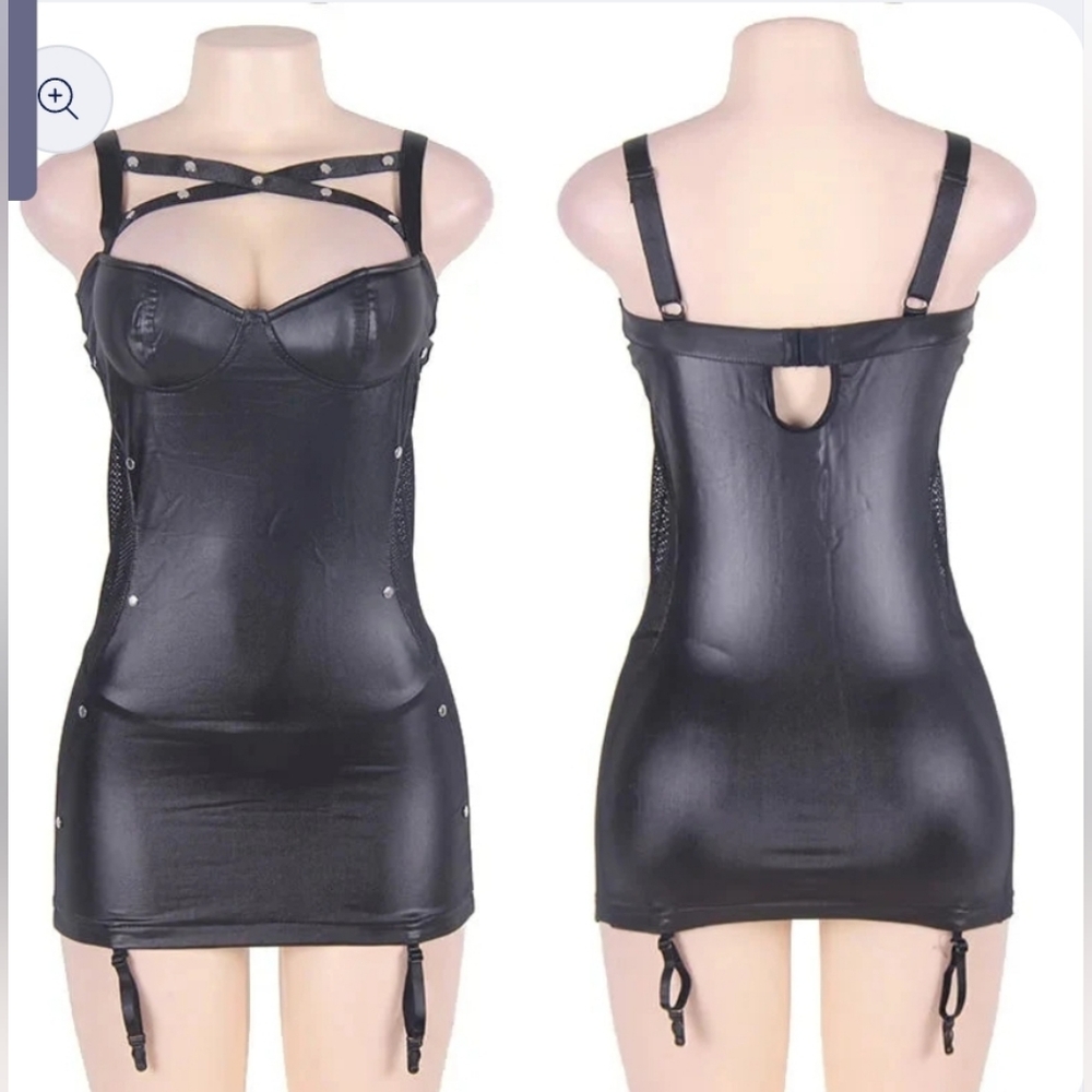 Black faux leather play dress/nightie